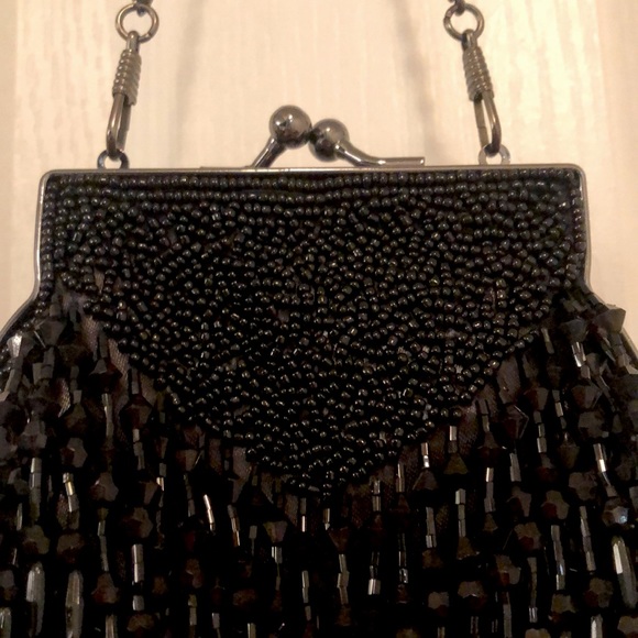 pinkStix Small Black Beaded Evening Bag, Wristlet, Unique,  7”x 5” approx - Picture 2 of 7